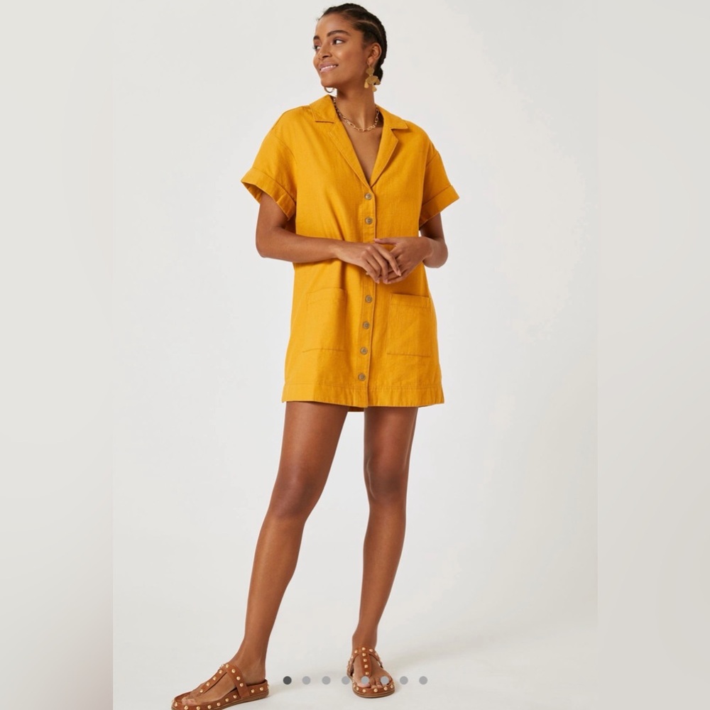 Anthropologie Pilcro Shirt Dress Mustard XS linen summer/fall